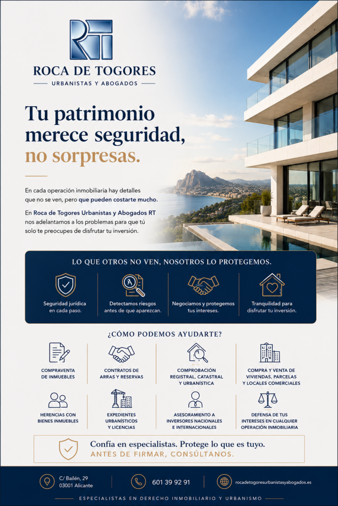 Protegemos tu patrimonio con asesoramiento jurídico especializado en Derecho Inmobiliario y Urbanismo en Alicante y la Costa Blanca.