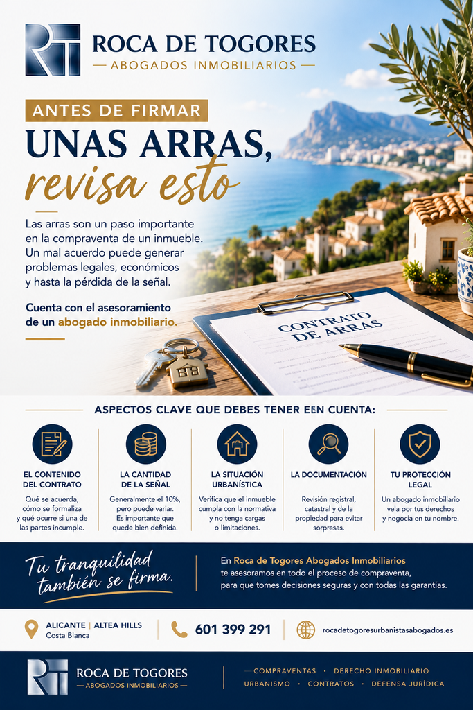 Abogado inmobiliario Alicante revisando contrato de arras para compraventa de vivienda