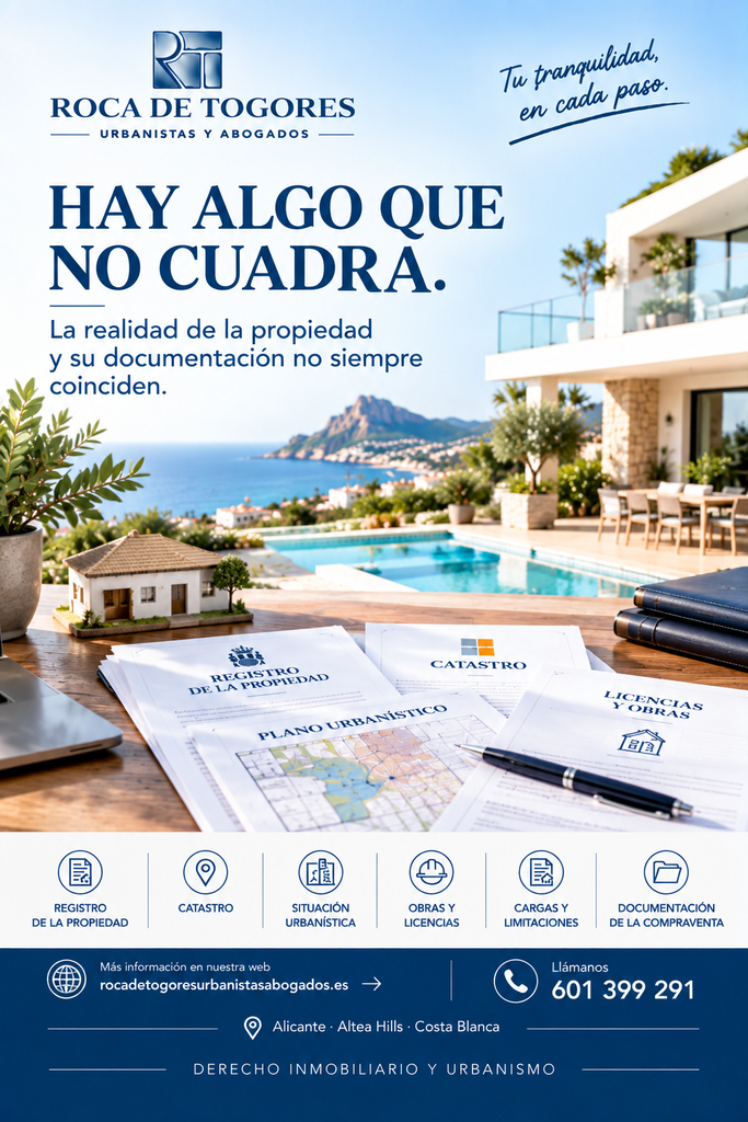 Abogado inmobiliario en Alicante revisando discrepancias entre Catastro, Registro y documentación
